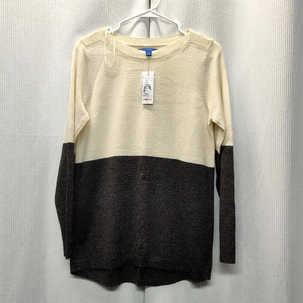 Apt. 9 Sweater Color Block Top Women's Small 36" Chest Black & Cream Long Sleeve